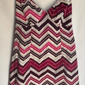 H&M Chevron Spaghetti Strap Sun Dress in Pink, Burgundy, Cream - Size 8